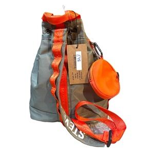 Steve Madden Gray and Orange Drawstring Backpack with Detachable Pouch